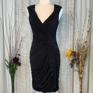 Aidan Mattox black sleeveless body-con party dress.